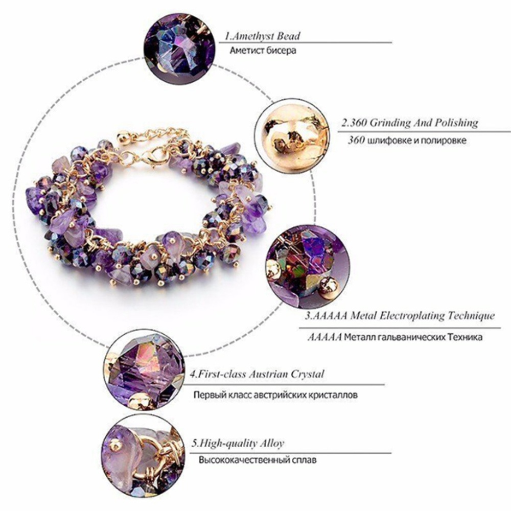Natural Crystal Purple Stone Chipped Raw Bracelet - Up to 8" W/Extender - Picture 6 of 9